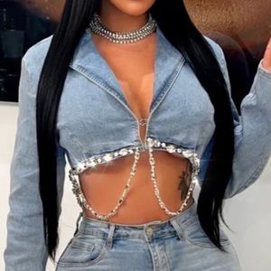 Crop denim jewel jacket